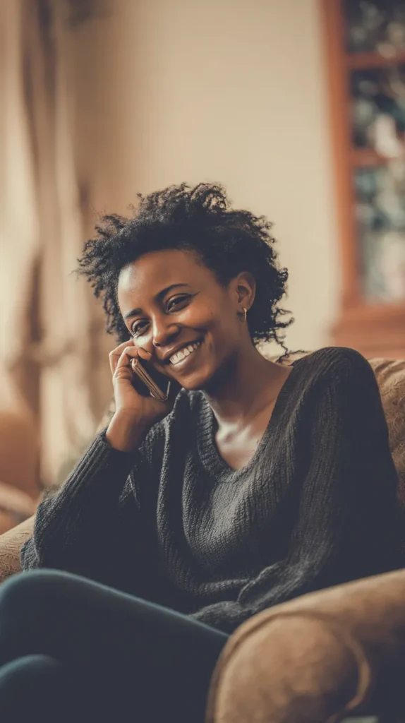 A woman speaks on the phone, illustrating the confidential admissions process for inpatient addiction treatment in Marshall, MO.