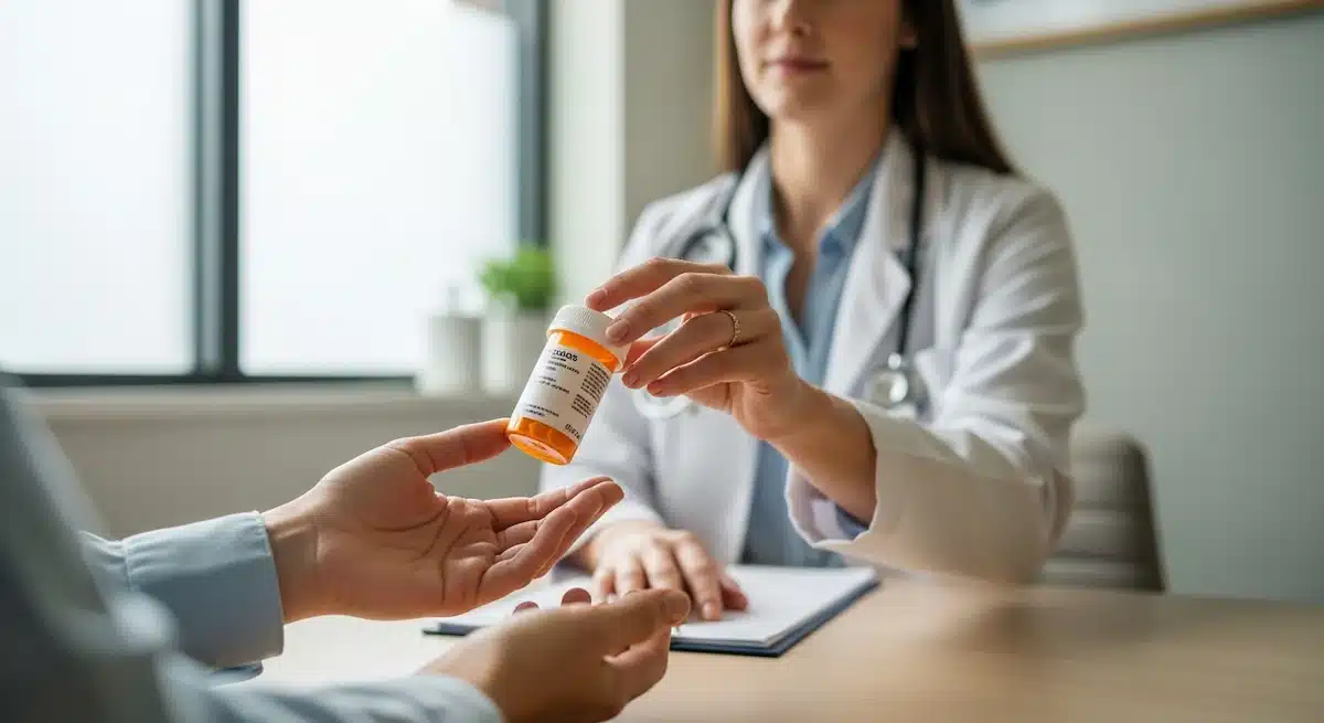 Doctor providing a prescription to a patient during Medication Assisted Treatment (MAT)