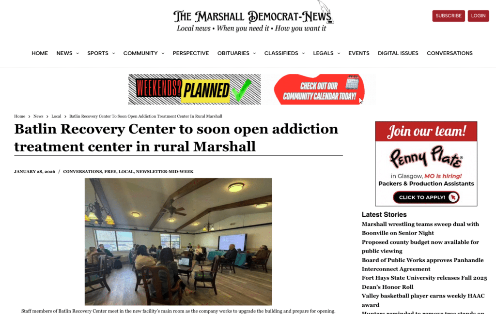 A Batlin Recovery news story from the The Marshall Democrat-News